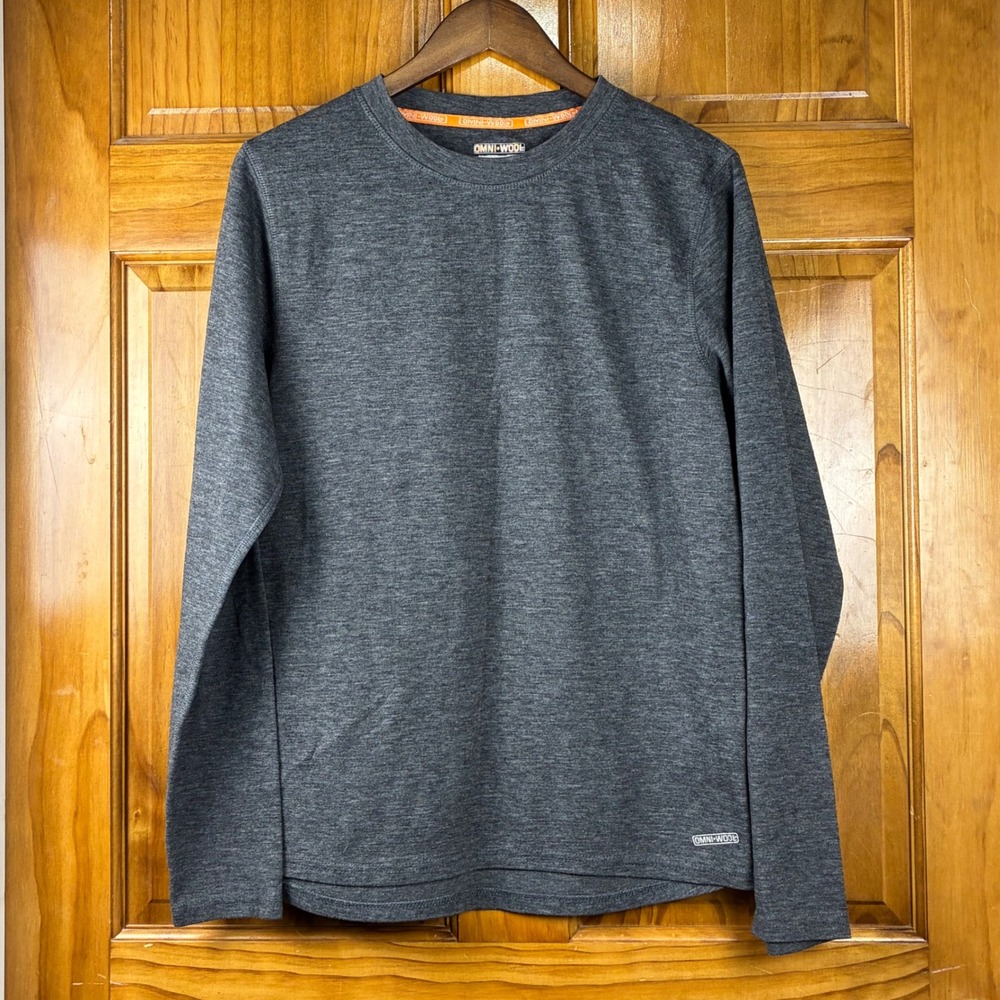Omni-Wool Mens Large Base Layer Long Sleeve Shirt Charcoal Grey Wool Blend